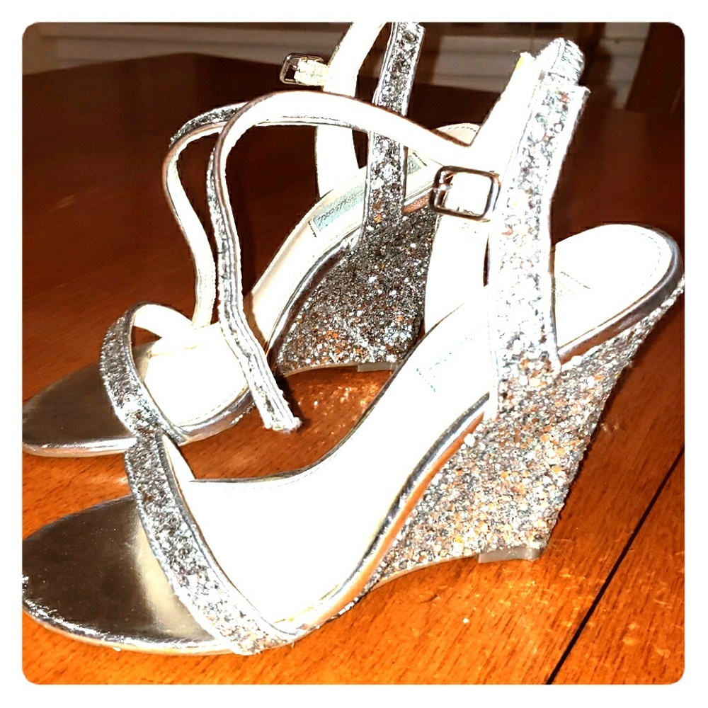 Glittery Silver Strappy Wedge
